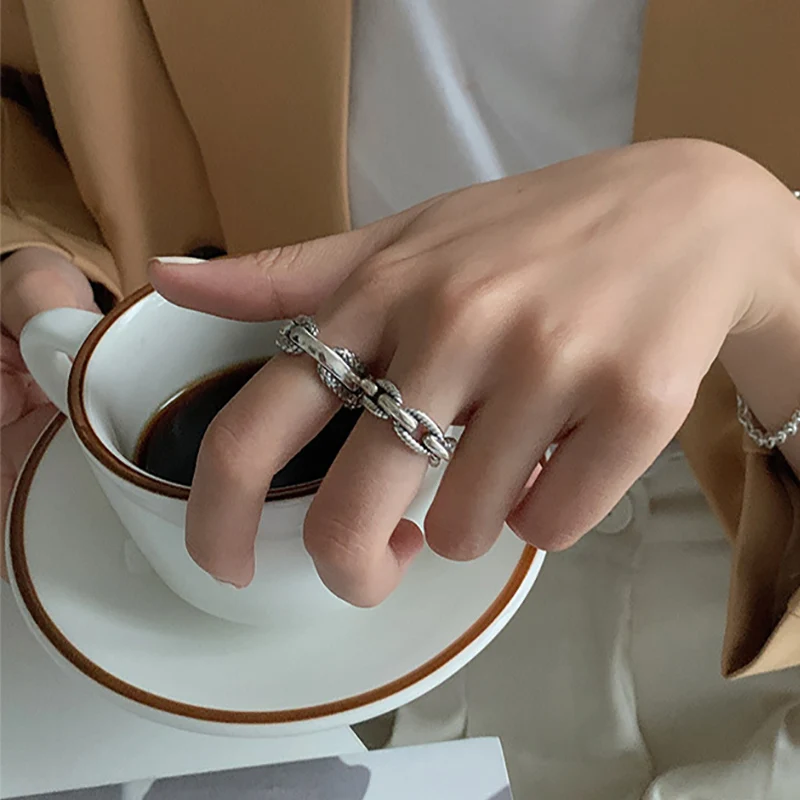 Mewanry Twist Weave Chain Geometric Rings For Women Couples Fashion Minimalist Hip Hop Vintage Personality Birthday Jewelry Gift