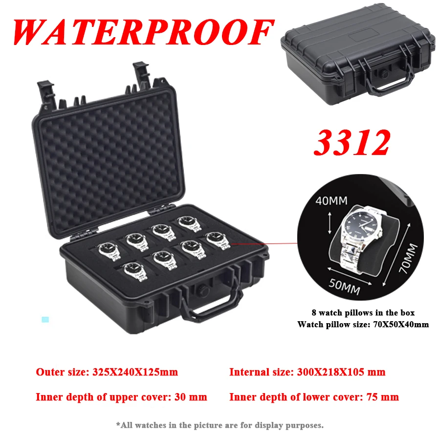 3/4/6/8/15/24/32 Slot Abs Plastic Watch Case Portable Waterproof Watch Case Is Used To Store Watches Tool Box