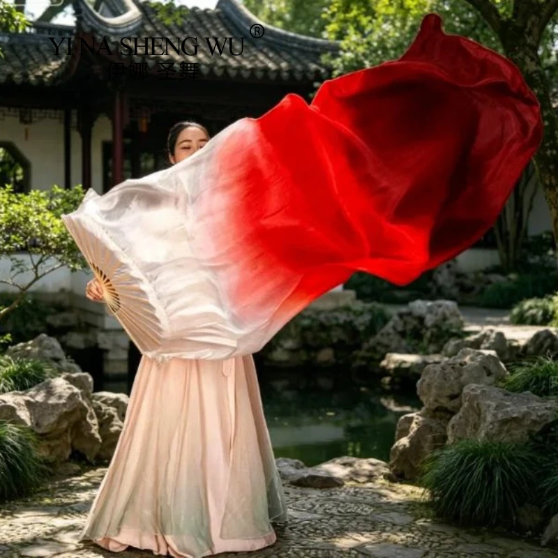 High Quality Silk Dance Fan 100% Real Silk Belly Dance Stage Performance Props Fans Hand-dyed Multiple Colors Silk Veils