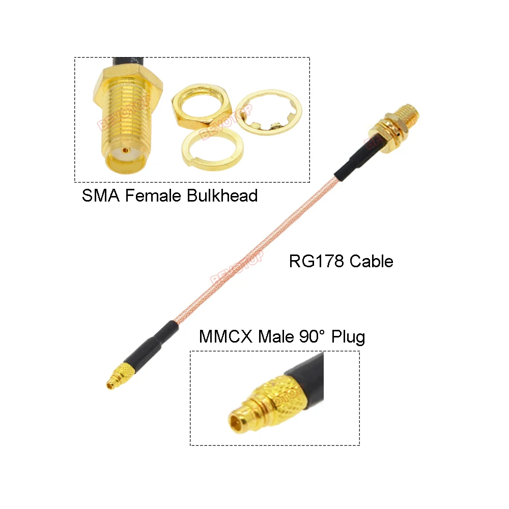 Câble SMA vers MMCX 10 pièces/uno RP-SMA / SMA femelle vers MMCX mâle droit 180 °/angle droit 90 ° prise RGsacrifice Pigtail RF cavalier coaxial
