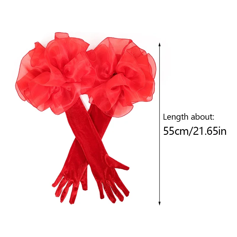 Fashion Velvet Long Gloves With Organza Ruffles Solid Color Hand Sleeve For Women Bridal Wedding Dress Photo Prop Clothing Glove