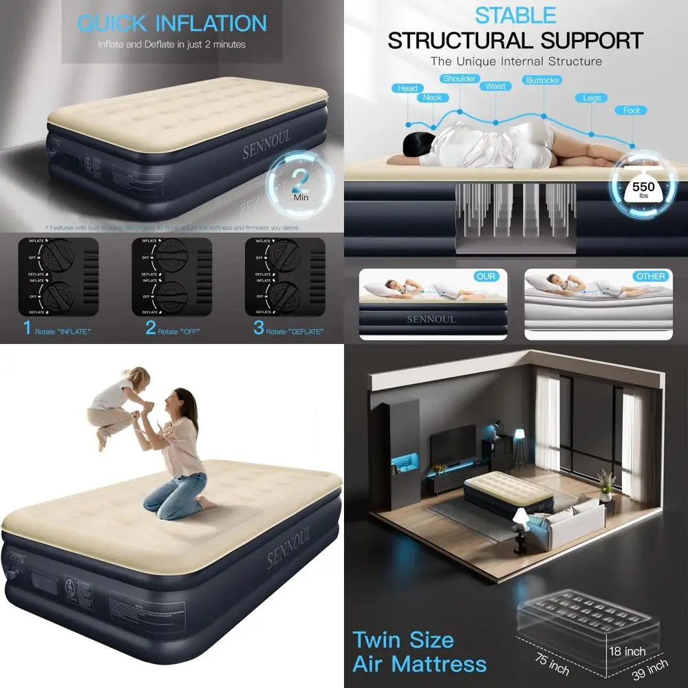 

Quick-Inflatable Twin Air Mattress with Pump, 18 High, Supports 550lbs, Ideal for Home, Camping, Travel