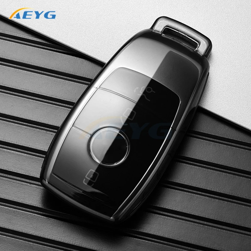 TPU Car Key Case Cover Shell Fob For 2019 2020 Mercedes-Benz A220 E63S AMG E-Class GLE 350 4MATIC E300 E400 E43 W213 Keychain