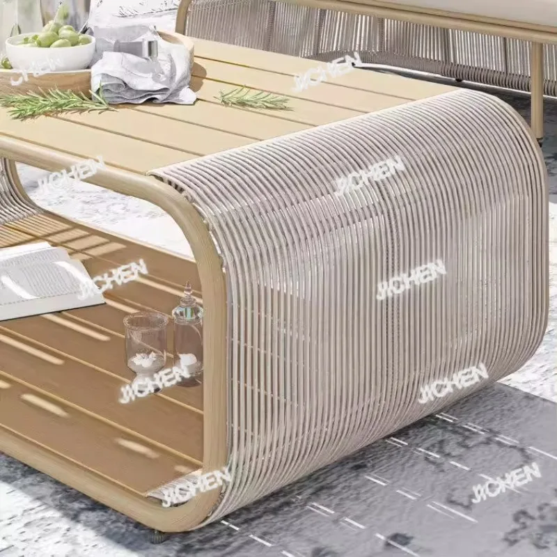 ชุดโซฟาหวายกลางแจ้ง JC สำหรับระเบียงบ้านพักตากอากาศ พร้อมโต๊ะกาแฟ ป้องกันฝนและแสงแดด เหมาะสำหรับสวนและวิลล่า