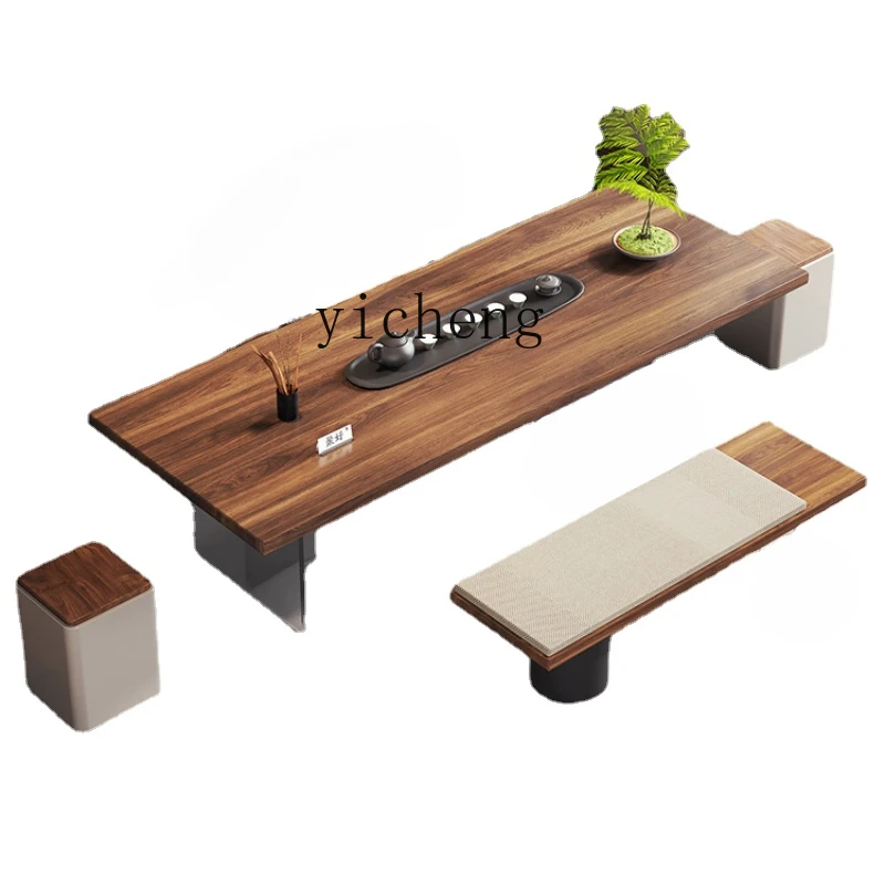 

Tqh Solid Wood Table-Chair Set Modern Minimalist Living Room Tea Table Balcony Tea Making Table