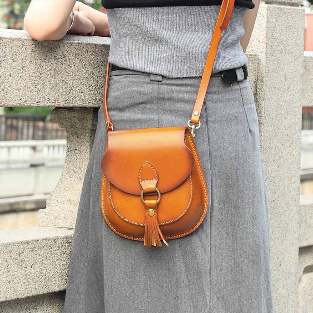 Genuine Leather New Vintage Saddle Bag Fashion Versatile One Shoulder Bag Plant Tanned Leather Crossbody Women's Bag