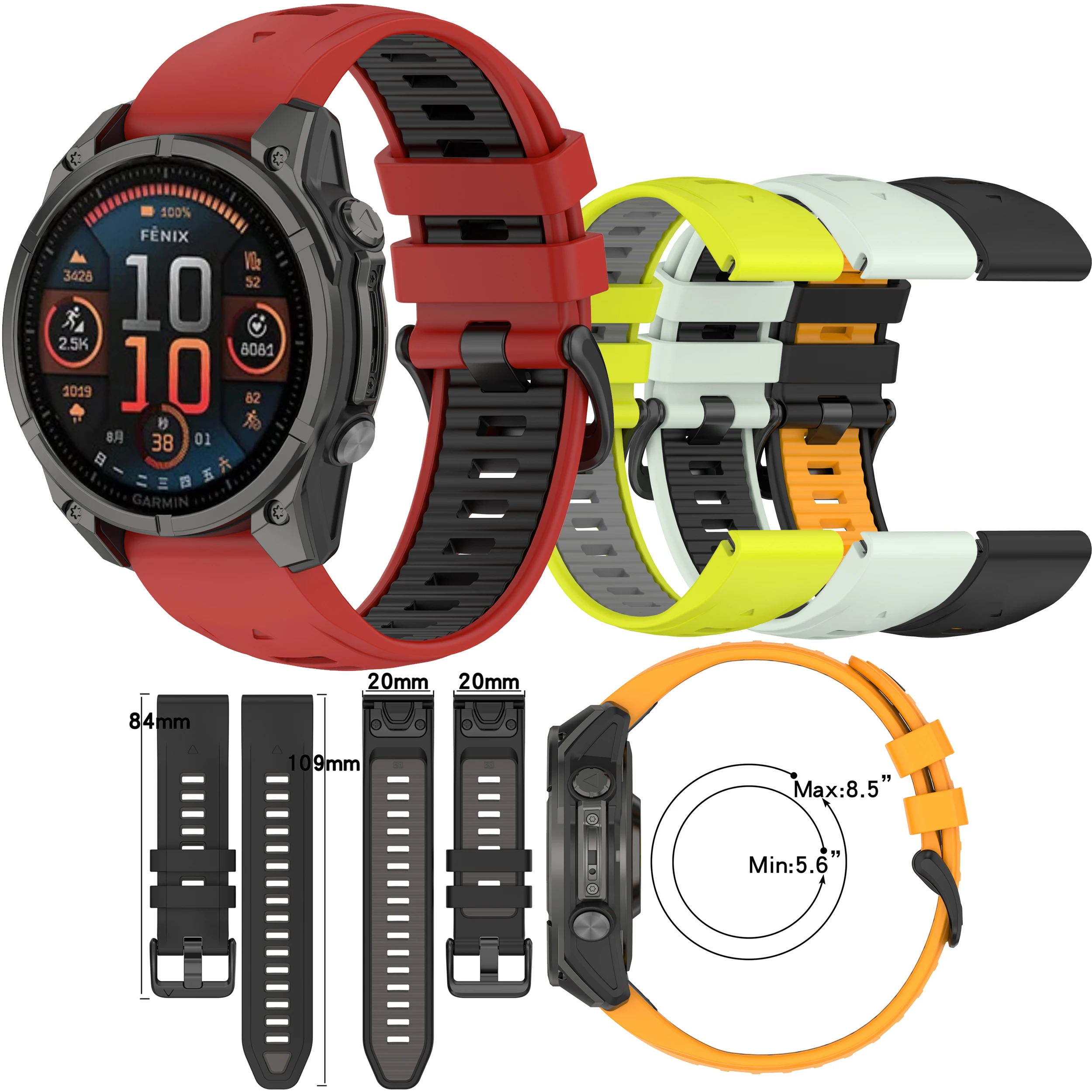 

20/22/26mm QuickFit Silicone Strap For Garmin Fenix 5 5x plus Enduro2 Enduro3 Instinct 2 Fenix 5S Plus Smart Watch Band Fenix 8