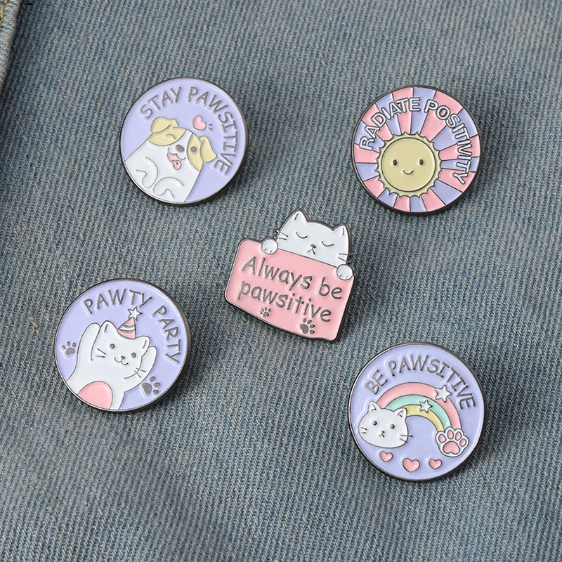 'BE PAWSITIVE' Enamel Pins Custom Cute Animals Party Brooch Lapel Badge Bag Cartoon Jewelry Gift for Kids Friends