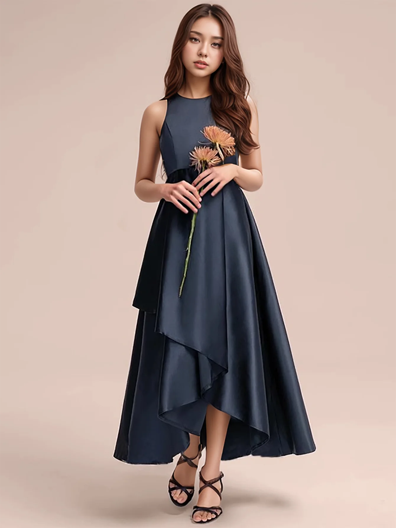 Teenagers' Royal Blue High-quality Long Dress for Young Girl Party Performance Wedding Evening Dress