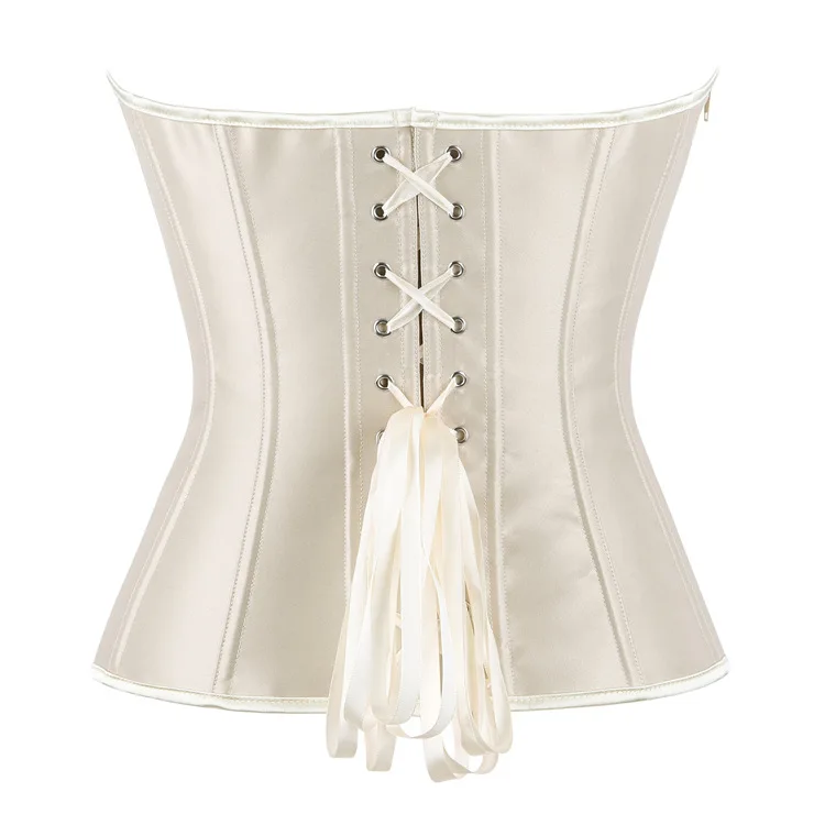 Frauen Vollbrust Korsett Top Schwarz Weiß Satin Einfache Elegante Bustier Gothic Zipper Taille Cincher Shapewear Sexy Korset – Detail 23