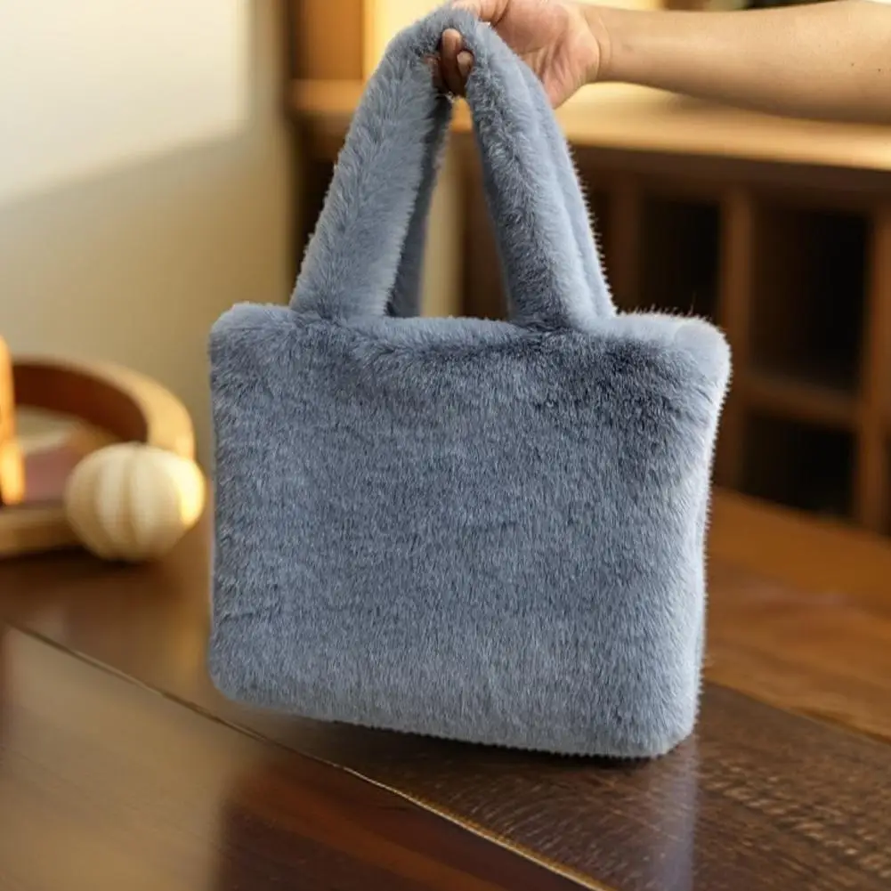 Winter Furry Plush Shoulder Bag, Large Capacity Tote Bag, Daily Commuting Student Bag Casual Female Women Travel Purse