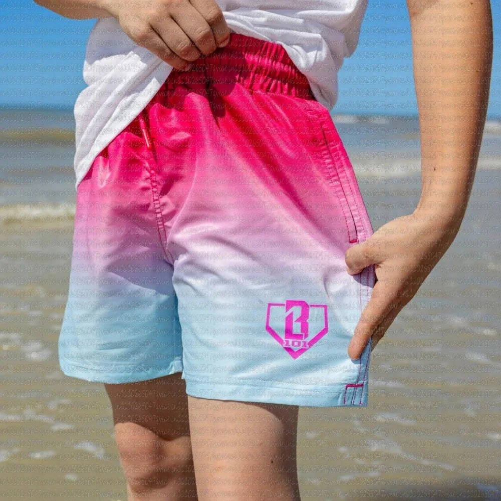 

2026 Summer New Youth Shorts Baseball Lifestyle 101 Gradient Swim Trunks Oversized Breathable Quick Drying Shorts