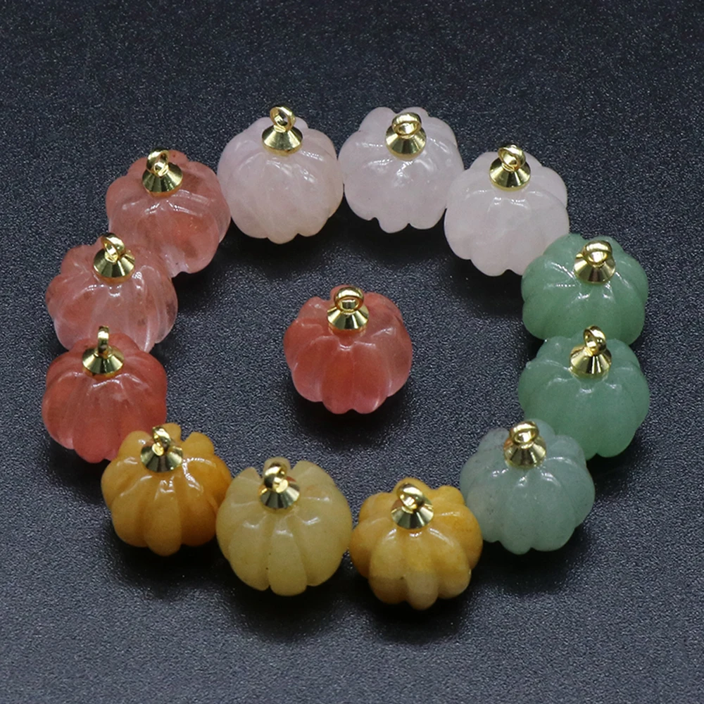 3pcs Pumpkin Natural Stone Pendant Accessories Natural Yellow Jade Rose Quartz Pendant for Making DIY Jewerly Earrings 10x11mm