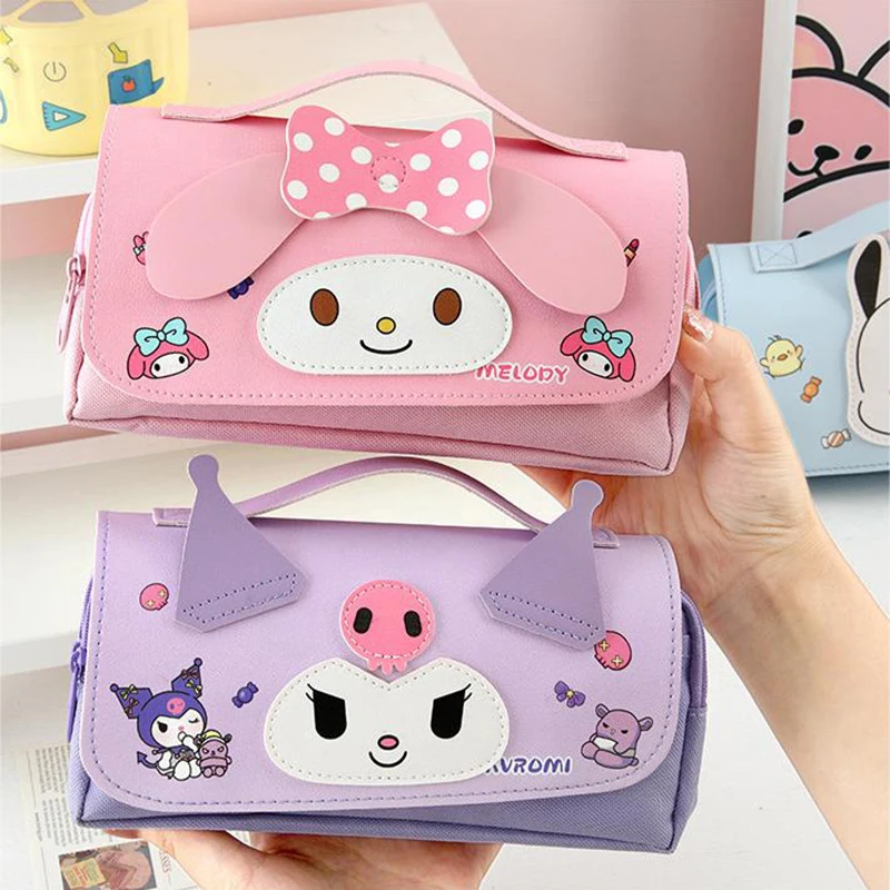 Cartoon Cute Sanrio Large Capacity Pencil Case Kuromi Pachacco Melody Pencil Bag Pouch Kids Stationery Storage Bag Supplies