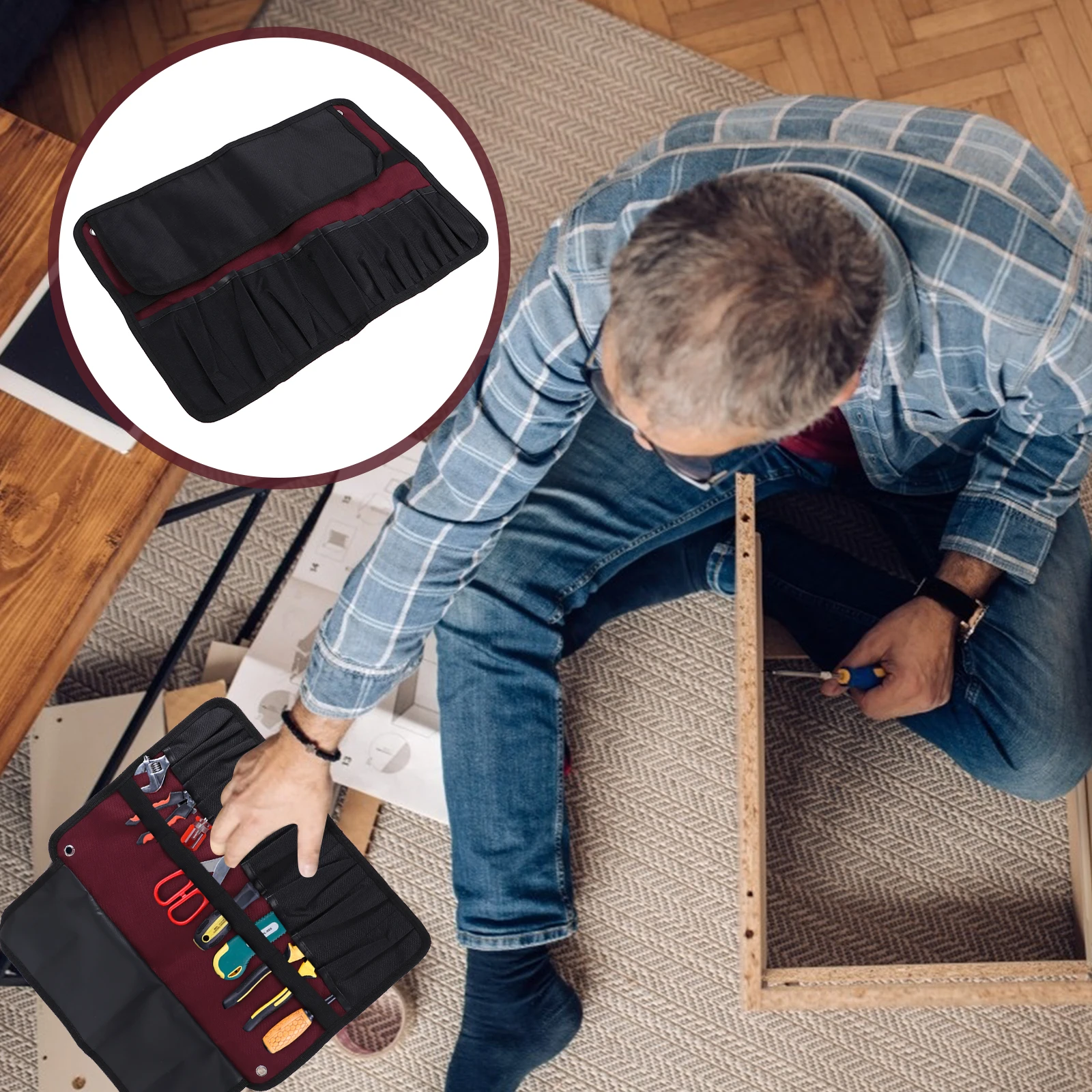 

Portable Tool Bag in Oxford Cloth Lightweight Compact Multiple Pockets for Wrench Storage Tool Roll Pouch Holder
