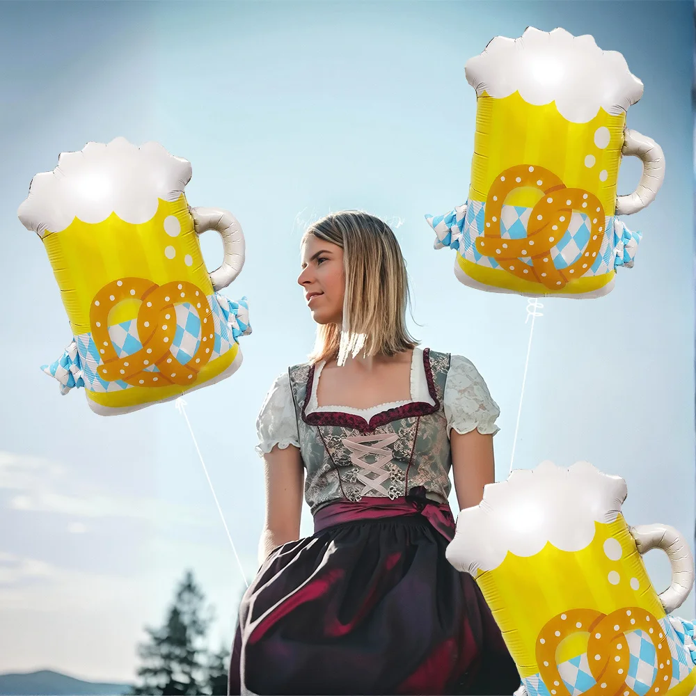 4-Pack of Colorful Beer Mug Balloons, Beer Mug Shaped Balloons, Munich Oktoberfest Foil Balloons; Suitable for Munich Oktoberfest Parties, Beer-Themed Birthday Parties, Friend Gatherings, Bachelor Parties, Bar and Hotel Themed Decorations, Summer Party Decorations - view 4
