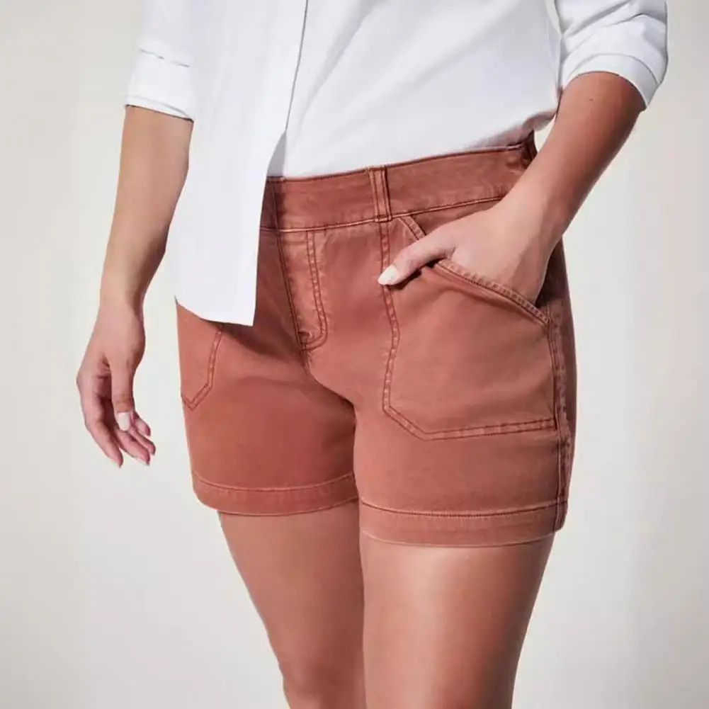 Women Cotton Shorts Breathable Summer Shorts for Women Women’s High Waist Cargo Shorts with Pockets Stretchy Pull-on Twill