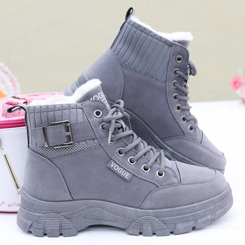 Chunky Snow Boots Woman Platform Korean Shoe Winter 2024 Boot Warm Leather And Fur Short Barrel High Quality Female Shoes Brown