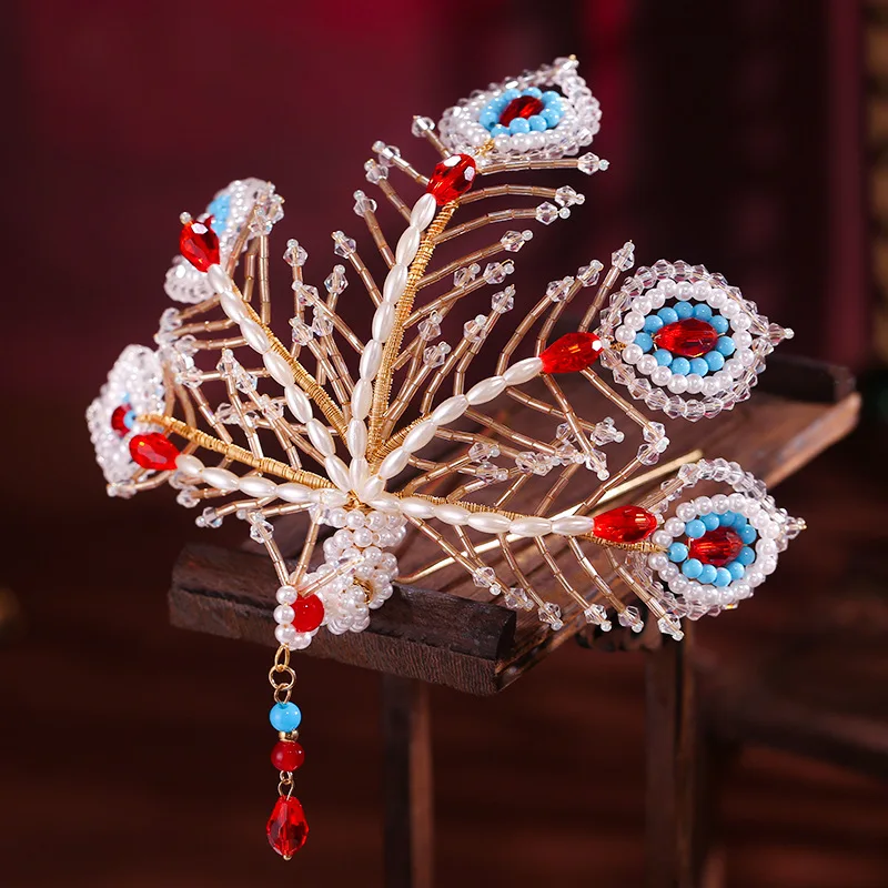 

Chinese Tiaras Luxury Crown Women Bride Party Hanfu Hair Jewelry Vintage Dress Headwear Vintage Wedding Hair Accessories