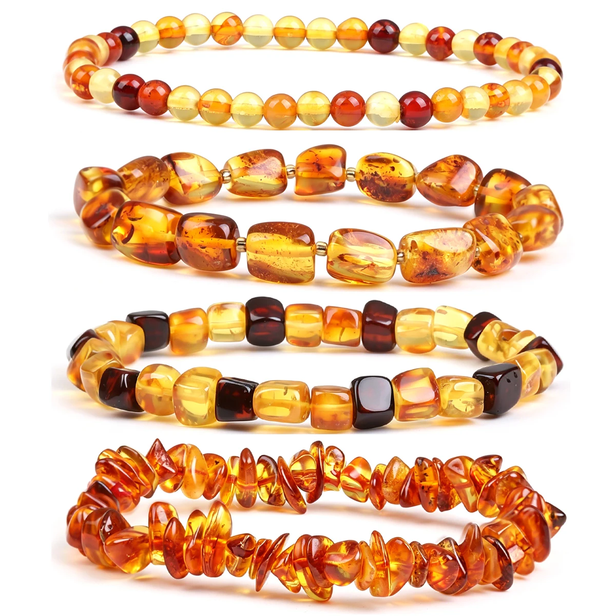 Natrural Genuine Baltic Flower Amber Bracelet Amber Irregular Chip Round Beads Rought Size for Women Bracelets Gif