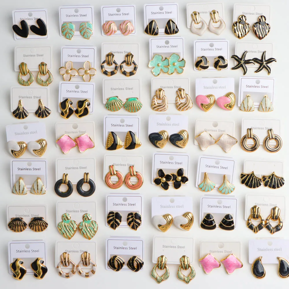 

10 пар/лот, милые простые красочные ракушки, цветы в форме сердца, эмалированные нерегулярные женские серьги, повседневные вечерние ювелирные изделия, подарки