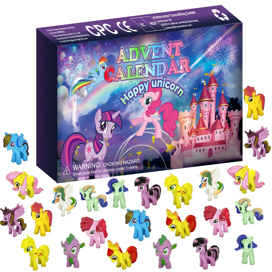 Weihnachtskalender, Spielzeug-Countdown-Kalender, Bausatz inklusive Pony-Bausteinen, Überraschungsgeschenke für Kinderfans, Adventskalender