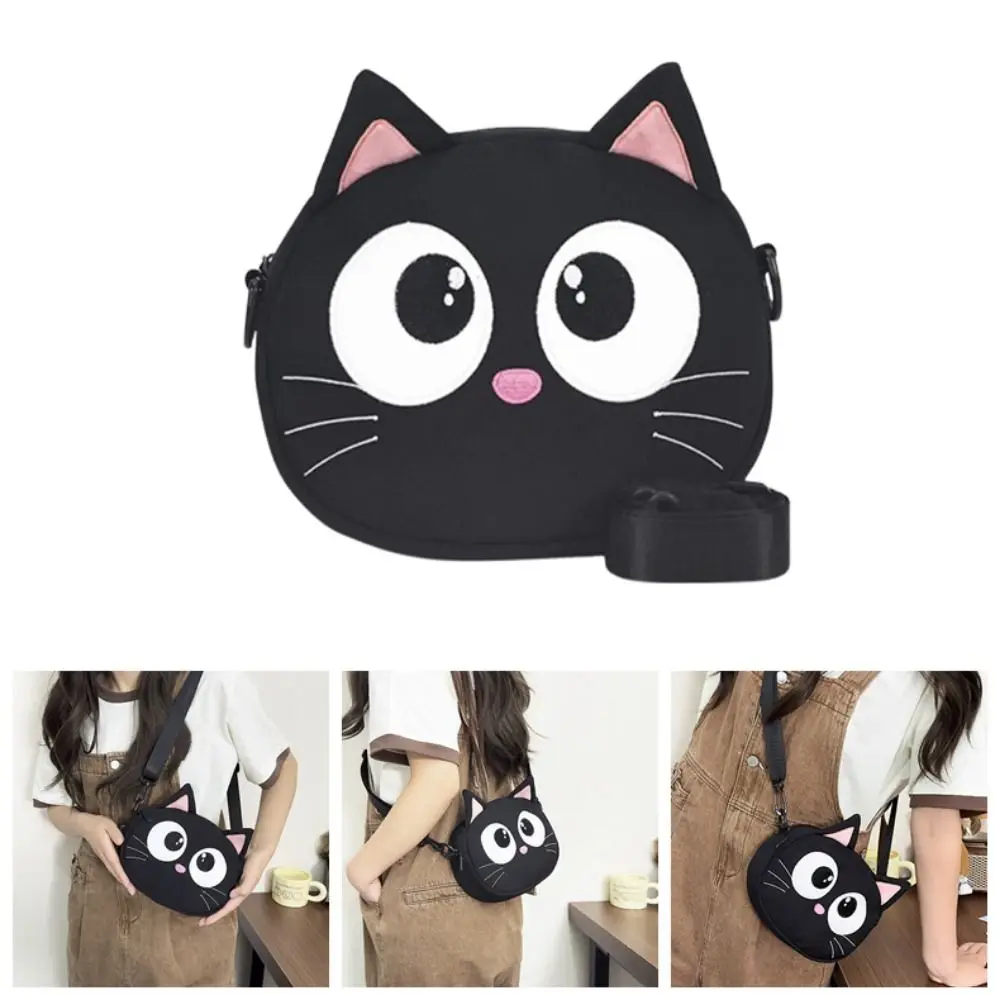 Criativo crianças bolsa de ombro gato preto alça ajustável dos desenhos animados crossbody saco reutilizável grande capacidade mini saco gato dos desenhos animados