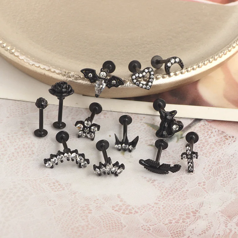 قضبان ثقب لسان من الفولاذ المقاوم للصدأ للرجال والنساء ، مجوهرات ثقب الجسم بالزيت بالتنقيط ، 1 صانعة