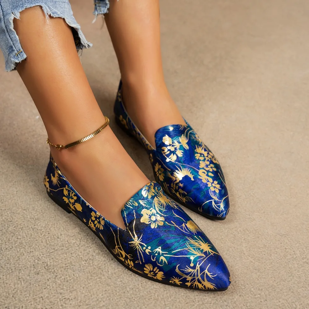 المتسكعون المرأة الشقق ليوبارد الأزهار طباعة أشار تو أحذية النساء غير رسمية جديدة مريحة المشي Mujer Zapatos الأحذية #1