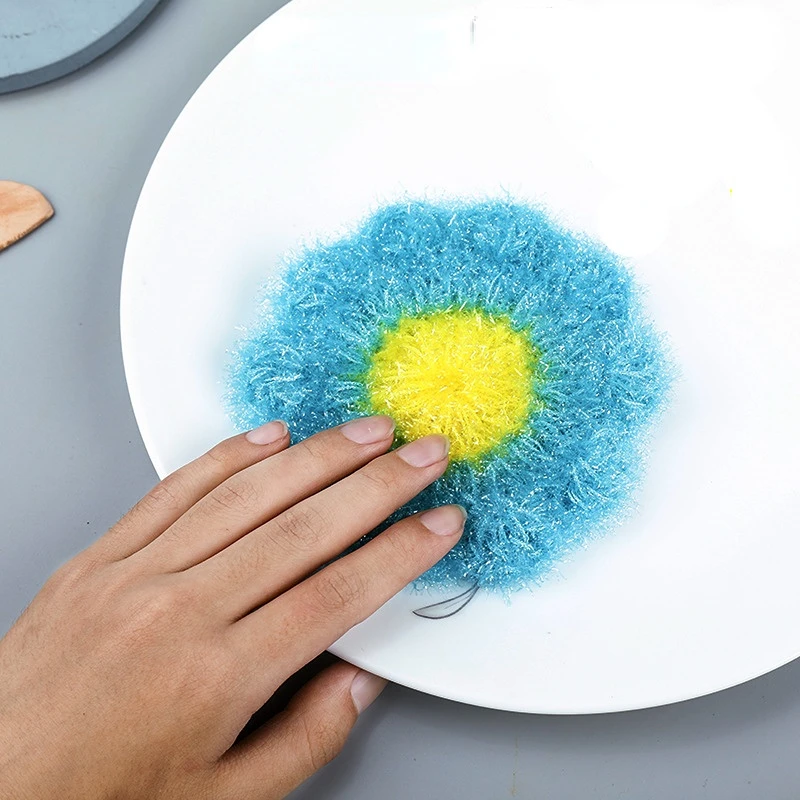 Kitchen Fruit Dish Scrubber Sponge Clean Non-scratch Colorful Flower  Home Bowl Pan Washing Cleaning Cloth Scouring Tableware