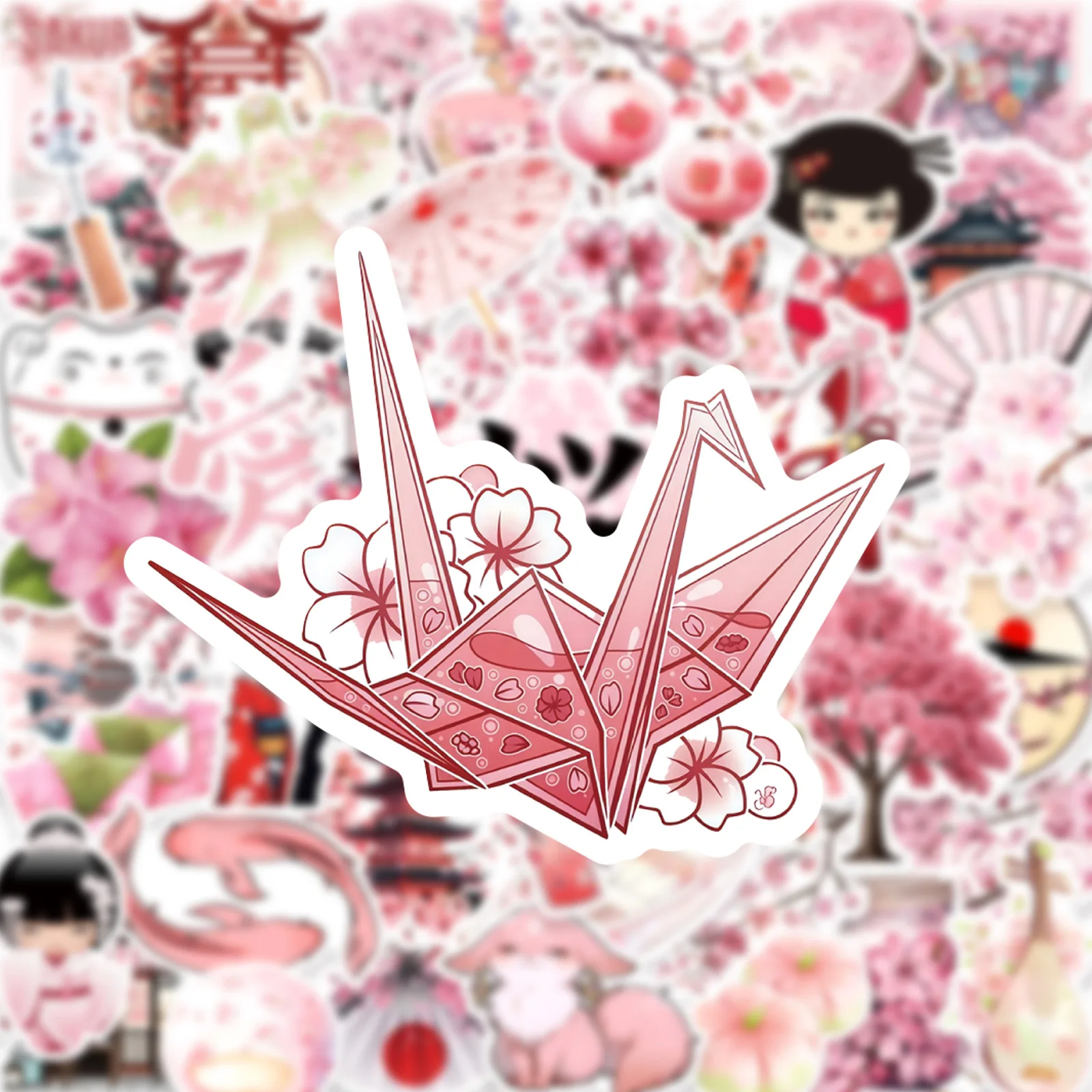 50 Stück Rosa Kirschblüten Graffiti-Aufkleber Japanische Kultur Cartoon-Sticker DIY Gepäck Handy Gitarre Scrapbook Klassisches Kinderspielzeug