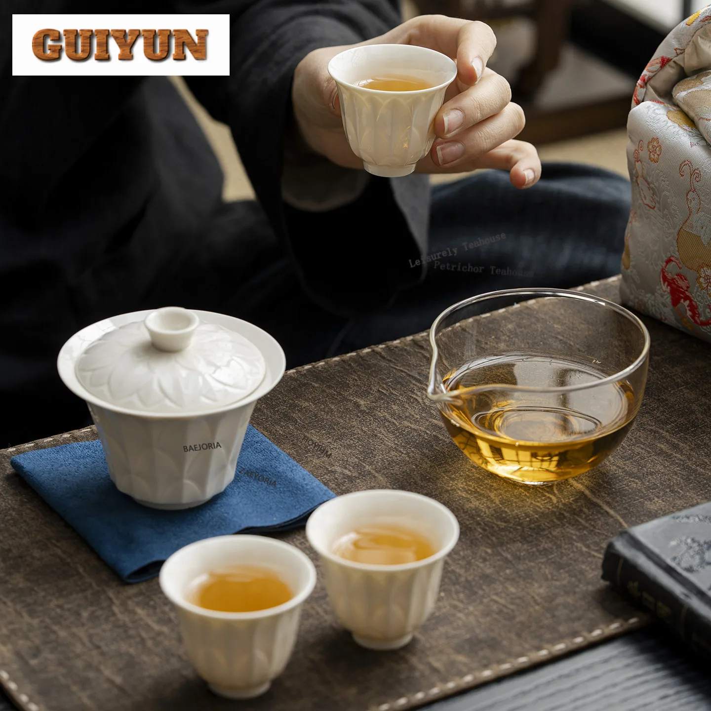 Imitation Song Ding Kiln White Travel Tea Set Kit Luxury 1 Bowl 2 Cups Tea Brewing Organizer Portable Outdoor Stock Bags Gift