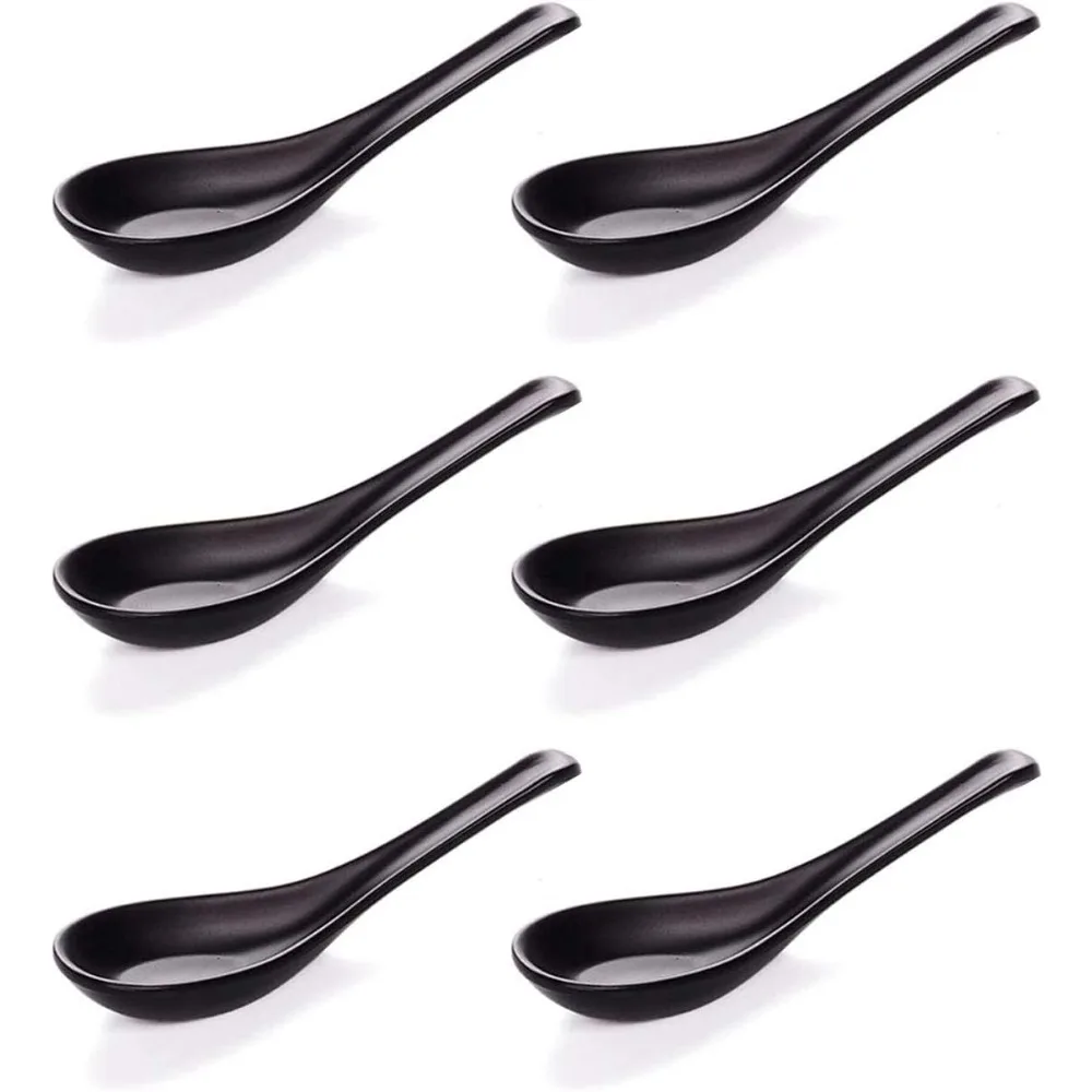 

Melamine Soba, Rice Spoons, Chinese Won Ton Soup Spoons, 6 pc Plain Black
