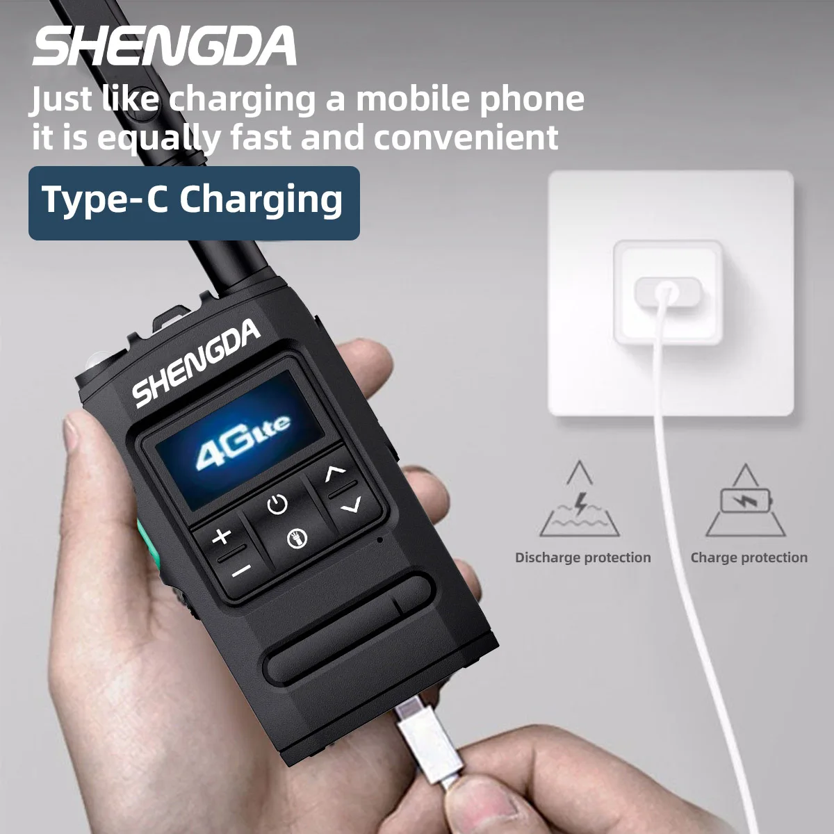 SHENGDA 7500-4G POC ポータブル無線機 5000KM タイプC急速充電内蔵懐中電灯とGPS測位機能付き