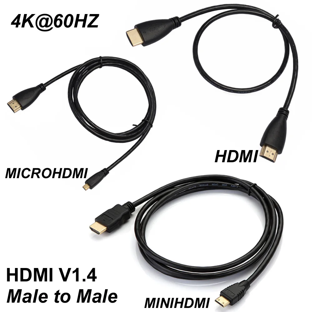 HDMI-Compatible To HDMI MiniHdmi MicroHdmi Mini Micro Male Gold Plated V1.4 1080p 4k 3D video Audio cables 1M 2M 3M 5M 10M 15M