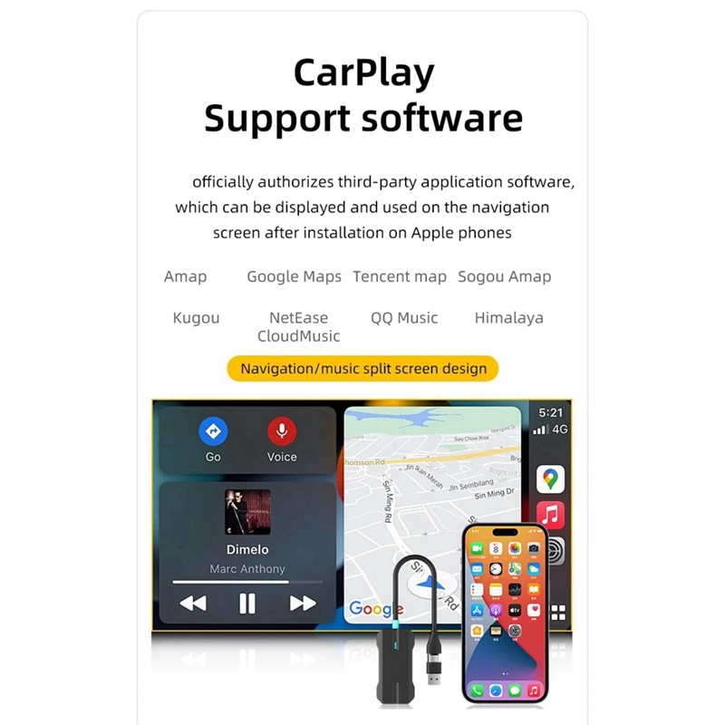 Best-USB/Type C 2 In 1 Wireless Carplay Adapter Wired To Wireless Carplay Mini Box For USB/Type C Dongle