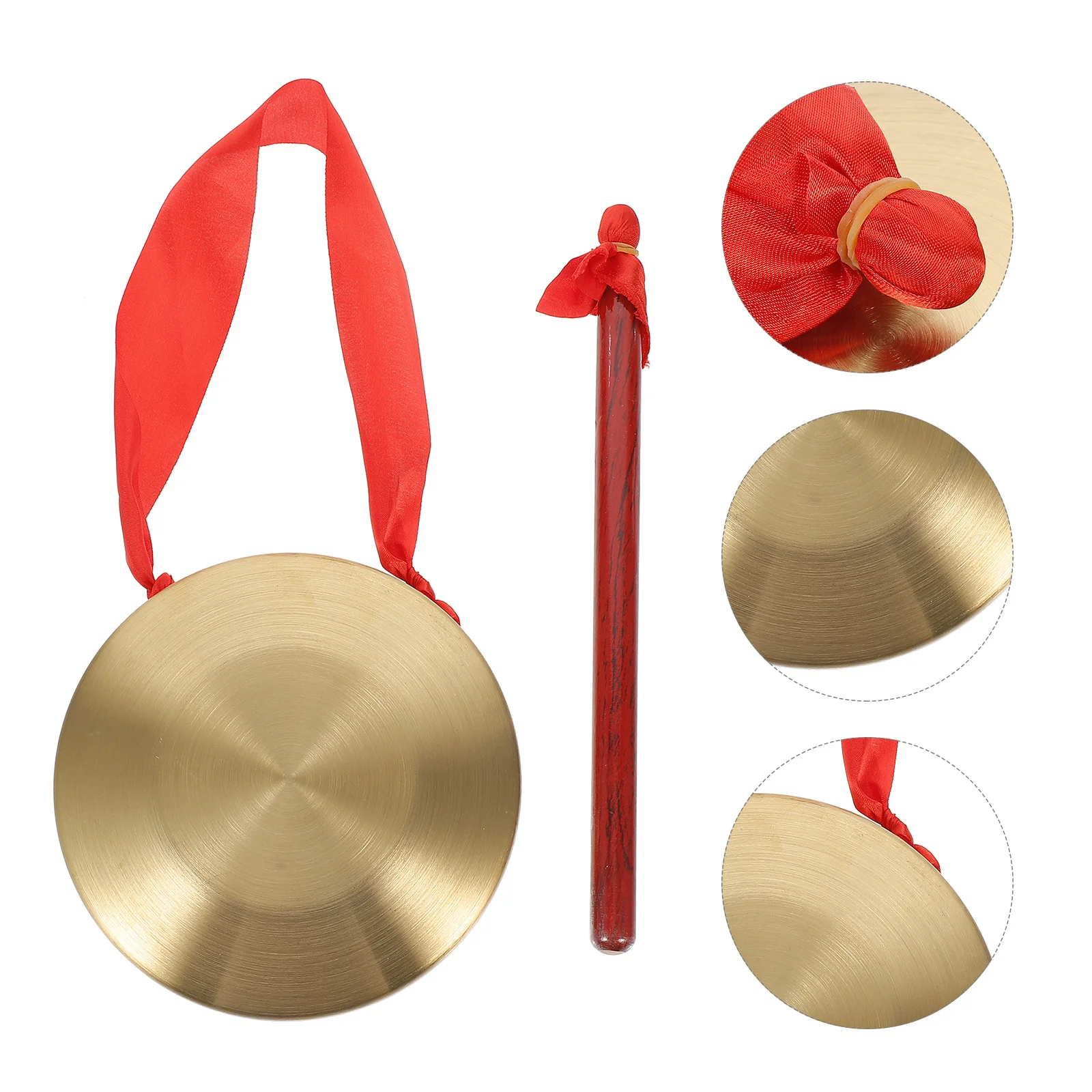 

1 Set Golden Brass Hand Gong Durable Percussion Instrument For Company Opening With Hammer Clear Loud Sound Manually Polished