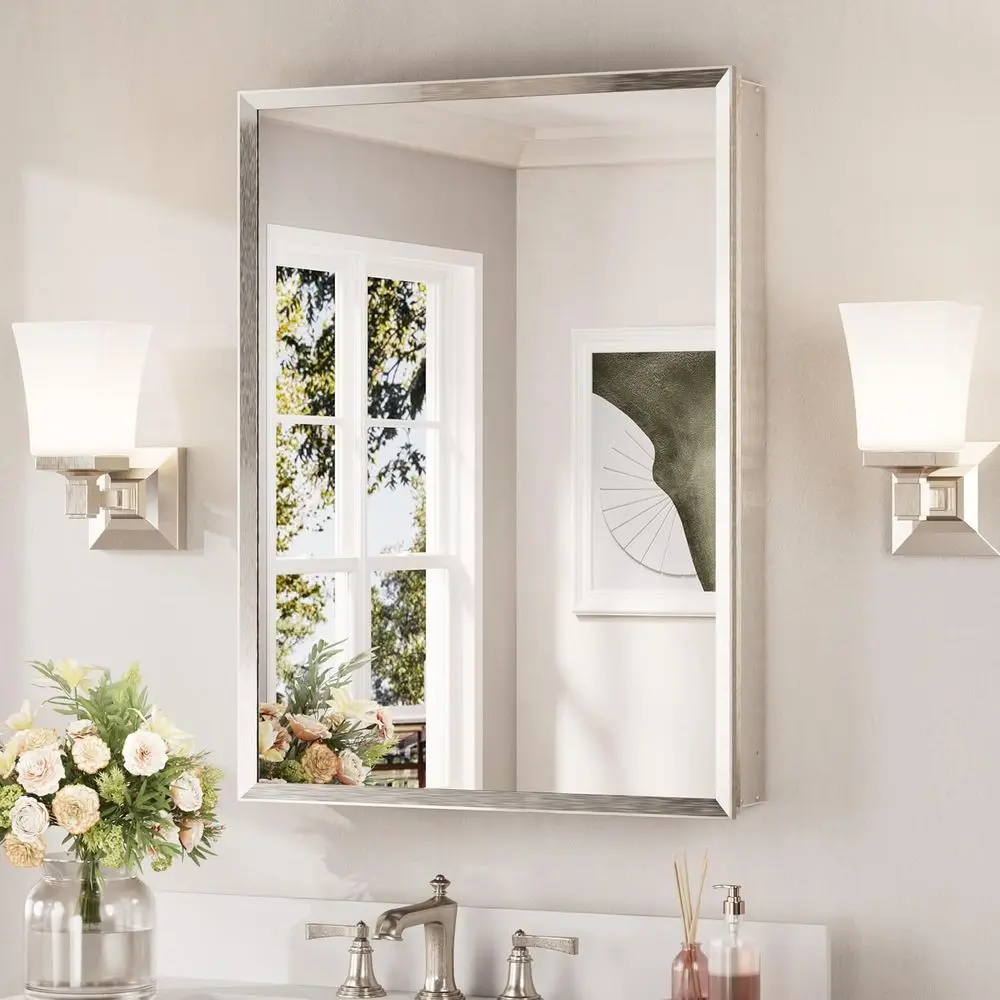 24 x 32 Recessed Medicine Cabinet with Beveled Mirror and Tempered Glass, Surface Mount or Recessed