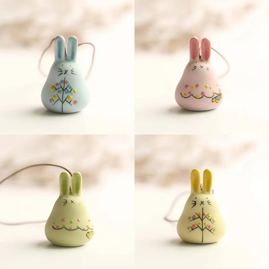 BVBV رائعة يدوية الصنع السيراميك الرياح الدقات مجوهرات لطيف أرنب الرياح جرس قلادة عيد الفصح هدية حديقة حديقة الديكور