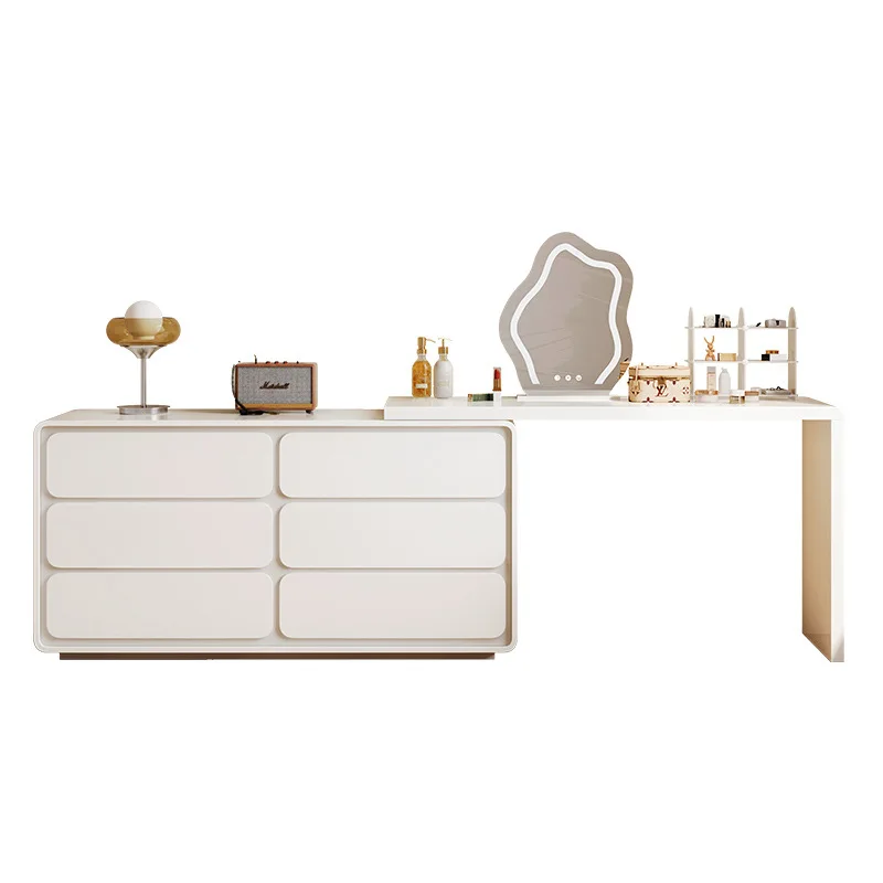 

#@Light Luxury Dressing Table Storage Cabinet Cream-style Bedroom Solid Wood Six-drawer End Bed Extendable Makeup