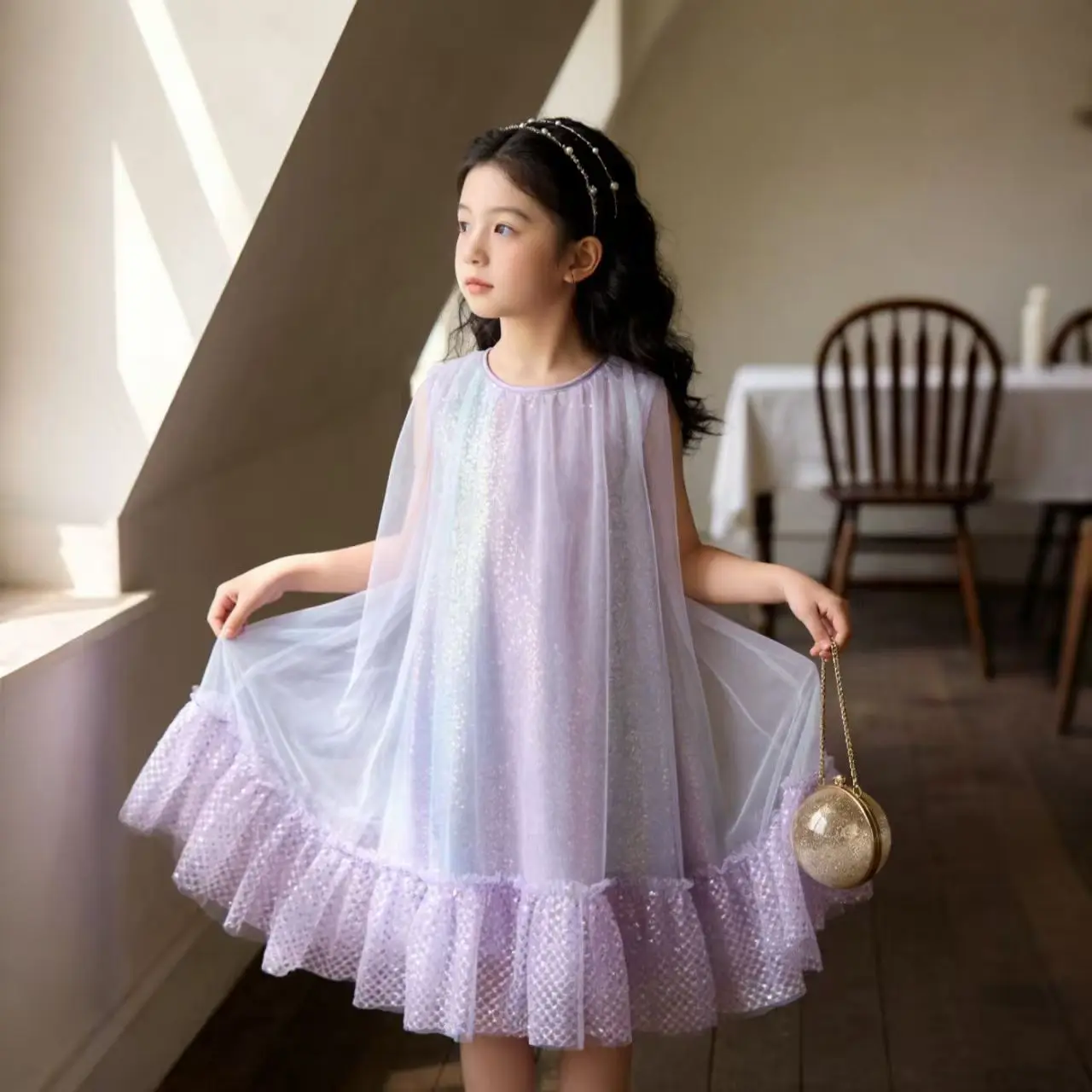 

Новое летнее платье для девочек, детское пляжное платье с градиентом, юбка принцессы, детская милая сетчатая юбка