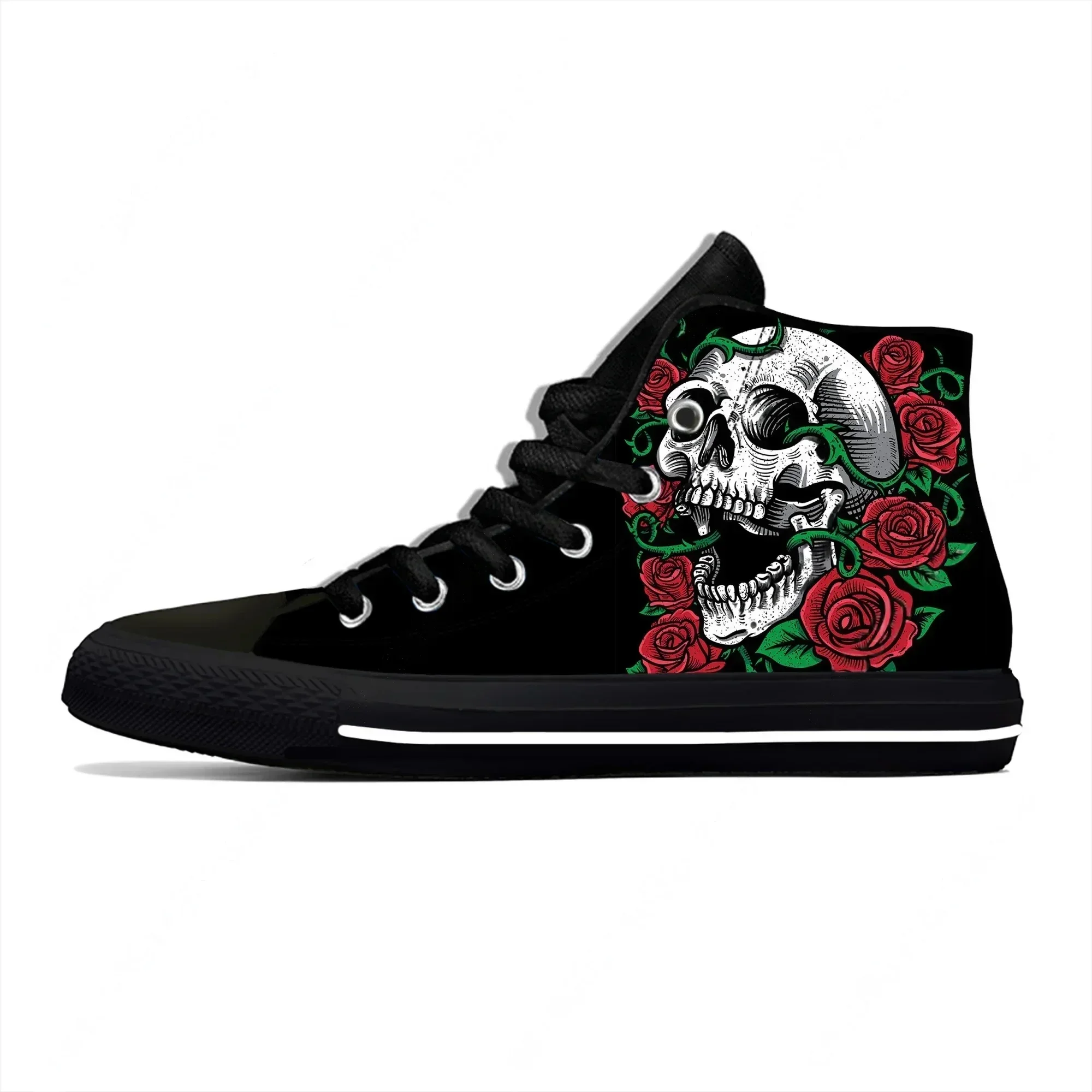 

Skulls Roses High Top Sneakers Mens Womens Casual Shoes Canvas Running Shoes 3D Printed Breathable Lightweight Shoe