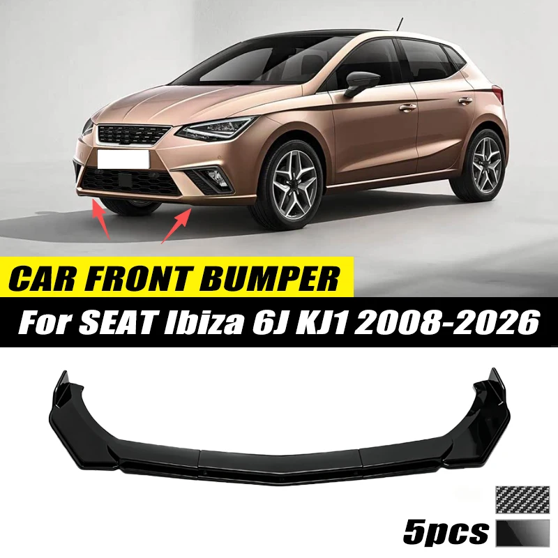For SEAT Ibiza 6J KJ1 2008-2026 Front Bumper Lip Front Guard Spoiler High-quality ABS Material Body Kit Front Lip Accessory
