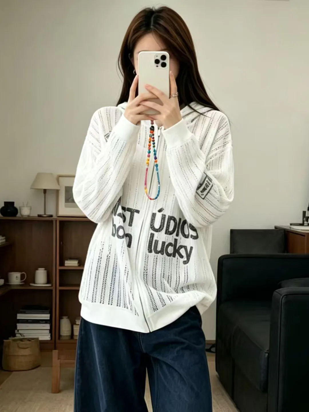 Casual Lazy Style Women's Long Sleeve Knitted Sweater with Zipper Hollow out Letter Print Air Conditioning Sun Protection