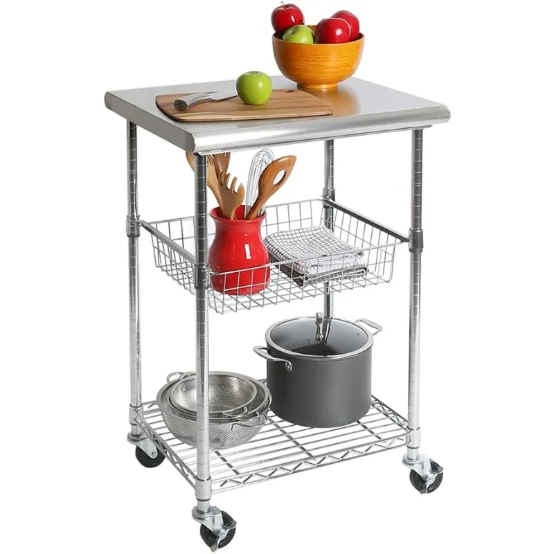 NSF Commercial Stainless Steel Top Work Table Island Utility Cart Prep Station, 78 for Restaurant, Kitchen, Warehouse, Garage