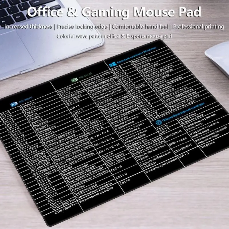 Russian Keyboard Shortcut Reference Mouse Pad With Non Slip Rubber Base Clear Office Shortcuts Print For Home Office Workers