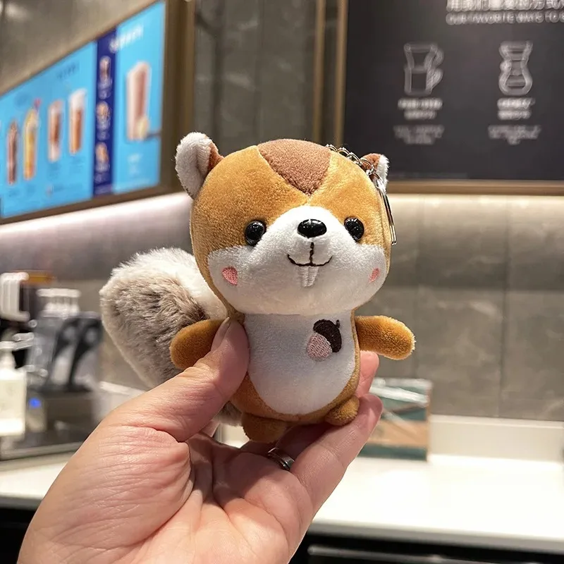 Cute Nut Big Tail Baring Tooth Squirrel Plush Toy Pendant Small Doll Car Keychain School Bag Pendant view 2