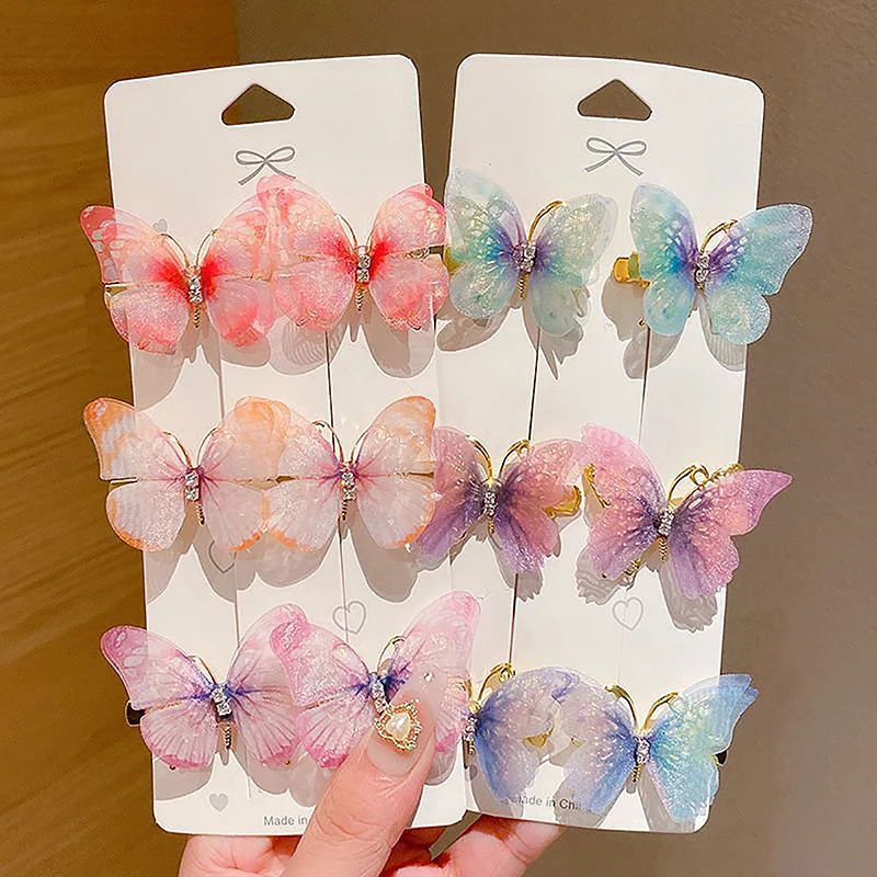 Random 1pcs Colorful Butterfly Hairpins Girl Hair Clips Barrettes Women Sweet Hair Ornament Rainbow Headwear Hair Accessories