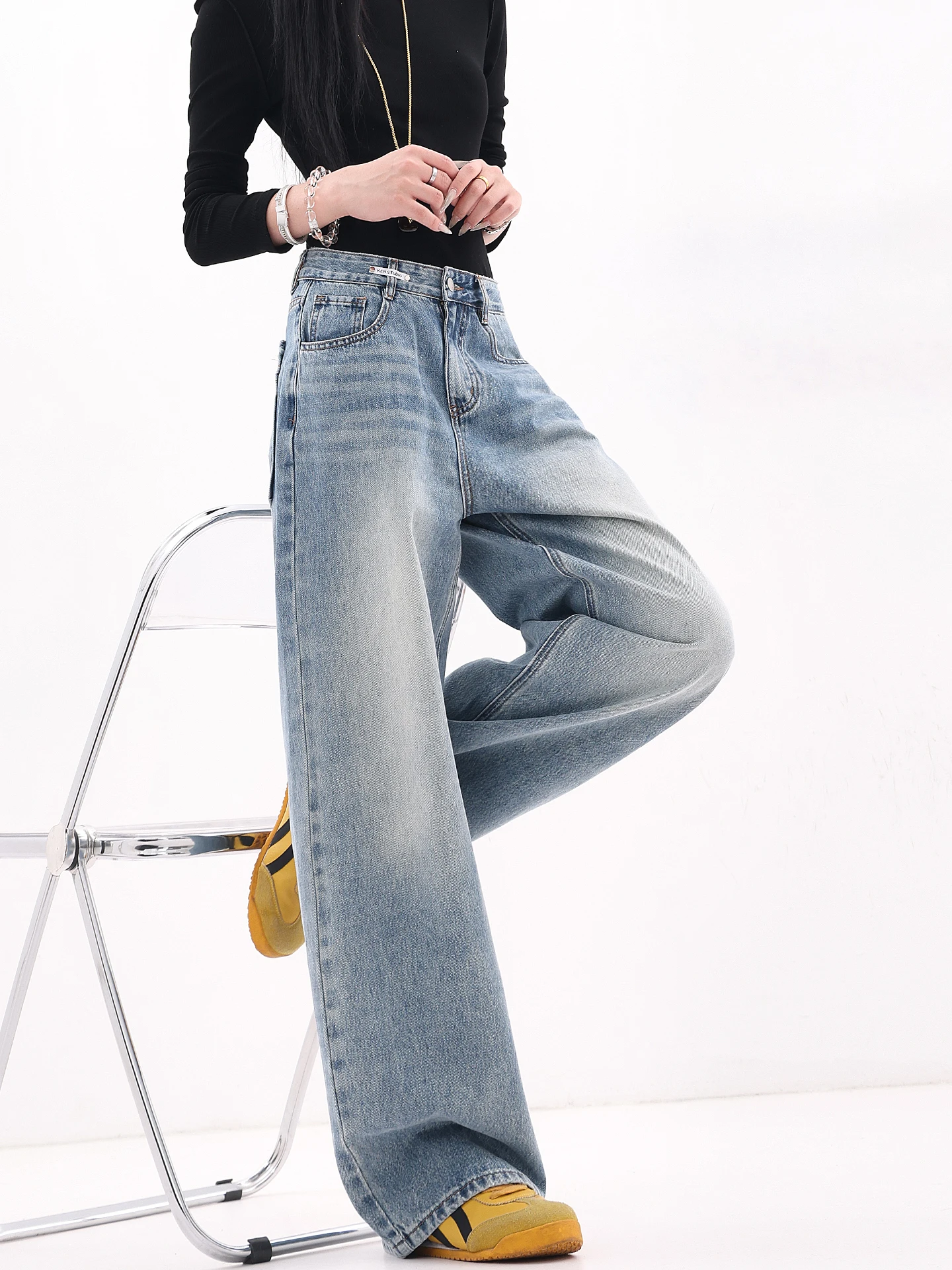 

Женские свободные джинсы с высокой талией, широкие брюки, повседневные длинные штаны, винтажные прямые брюки в пол, новинка весенней коллекции