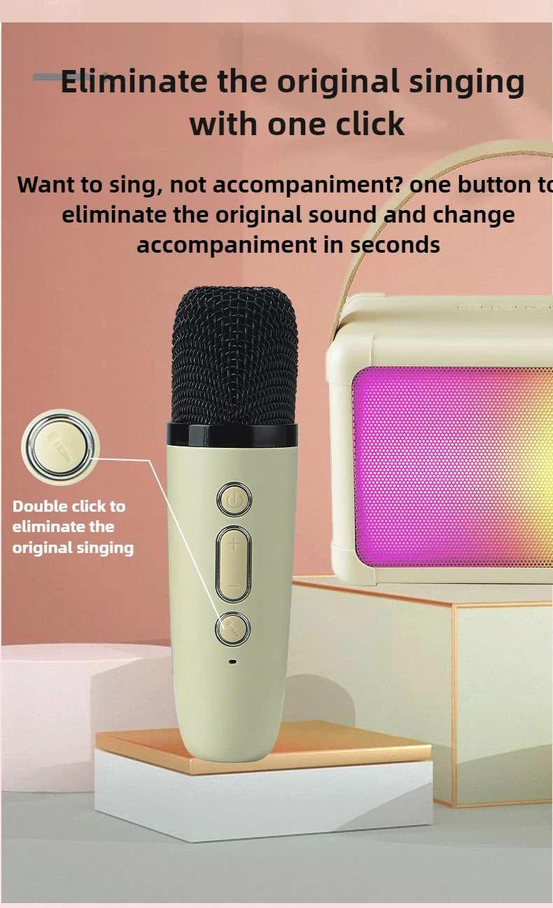 Draadloze Bluetooth-luidspreker Multifunctioneel met microfoon RGB draagbare muziekspeler Karaoke-machine voor kind thuiscadeau